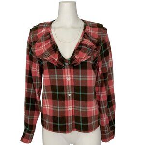 The Shirt Rochelle Behrens The Amalia Shirt M Ruffle Collar Flannel Plaid